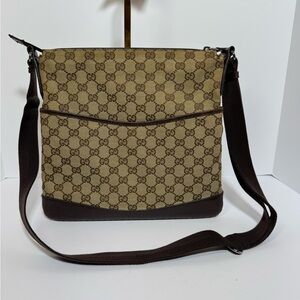 Gucci Tan and Brown Monogram Shoulder Bag